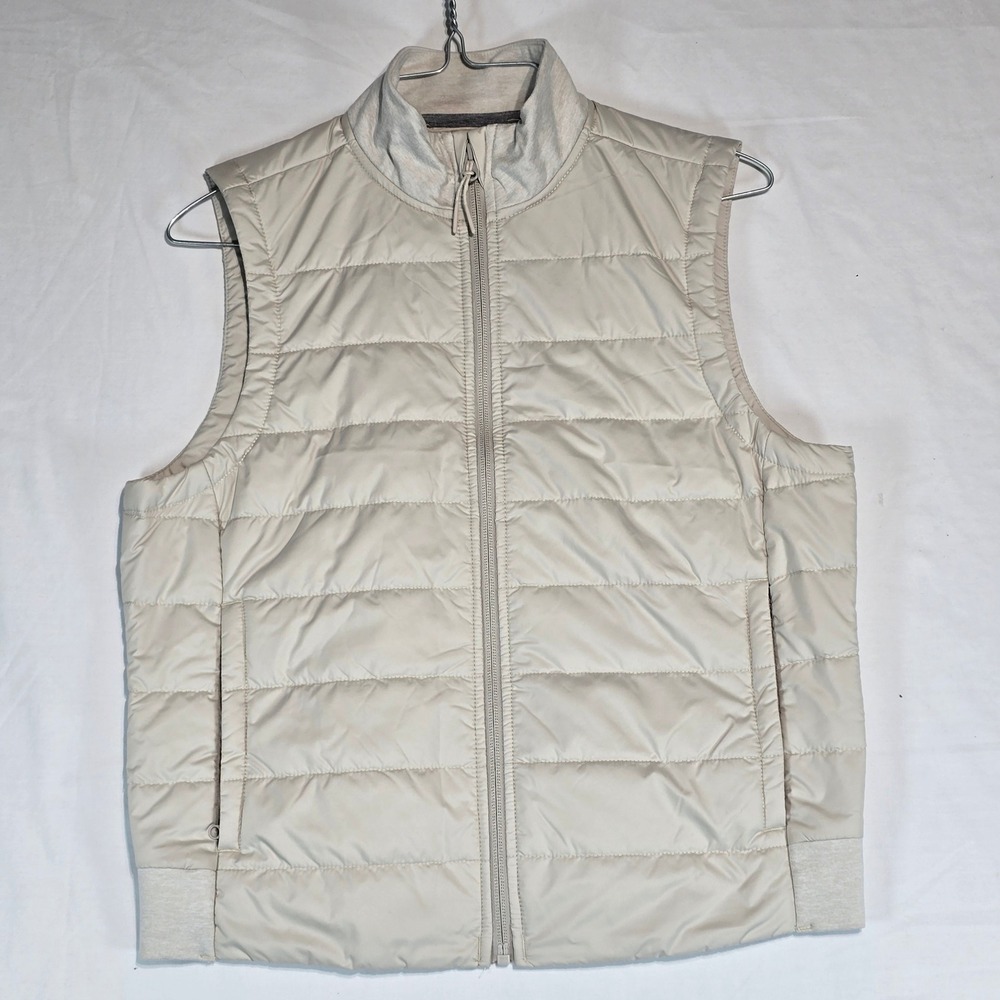 Prana Recycled Polyester Puffer Vest Beige Tan Quilted Full Zip Mens Small